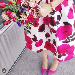 Chicwish Pink & Red Rose A-Line Midi Skirt | Size S